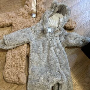 Cozy Fleece Baby Onesies in Tan and Gray